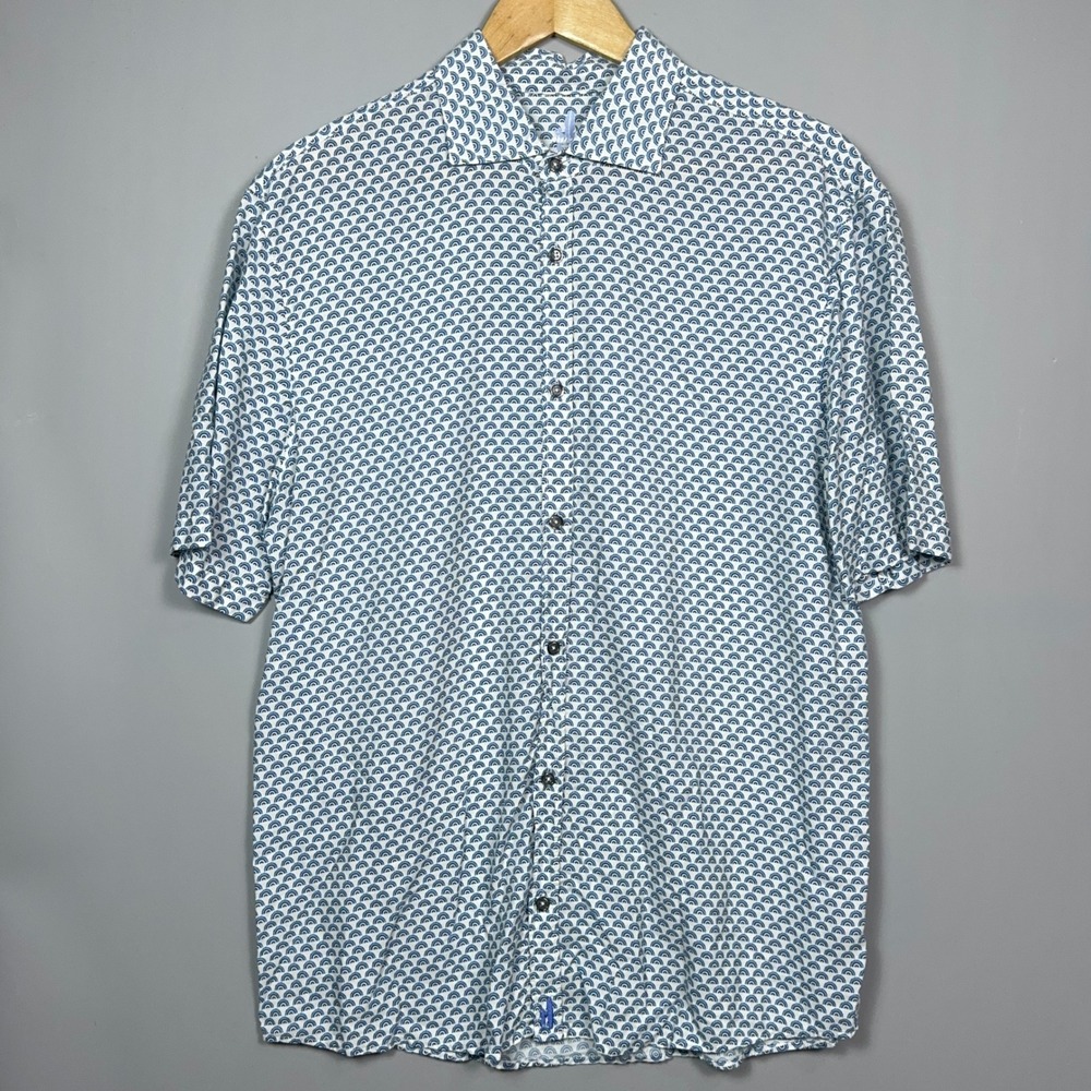 Johnnie-O Featherweight Shirt Mens Size Large Lyocell Geometric Blue Preppy